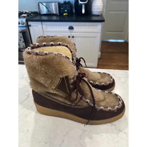 Snow Land Women’s Vintage Faux Fur Sherpa Lined Snow Winter Boots Size 8.5 Brown - Picture 3 of 6